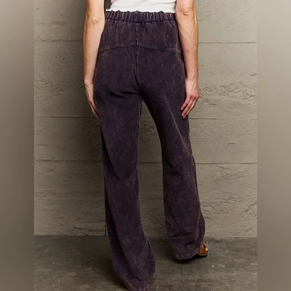 SALE POL Leap Of Faith High Waisted Corduroy Straight Leg Pants in Midnight Navy - Picture 5 of 5